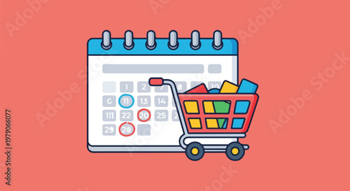 Calendar with Shopping Cart and Products.