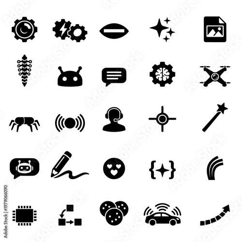 Digital interface technology icon set
Minimal solid icons for digital interface apps dashboards and modern UI systems