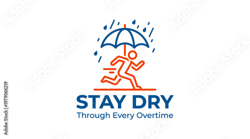 Stay Dry Running Person Under Umbrella in Rain