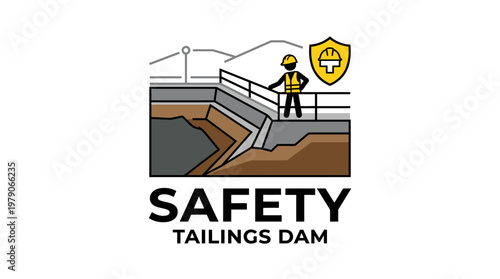 Safety Tailings Dam Emblem Featuring Construction Worker