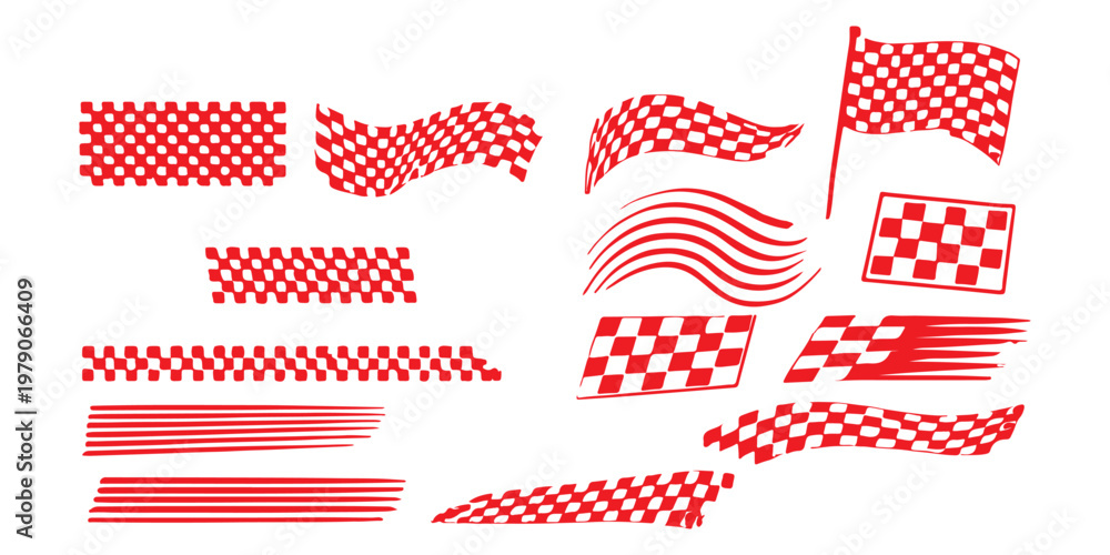 Obraz premium Racing stripe vector set, race car vector, Racing Stripes and checkered flag designs, racing stripe speed, decal patterns, dynamic lines, competition, automotive graphics.