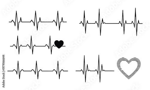 Heartbeat rhythm variations a collection of ecg waveforms depicting normal and altered cardiac activity with heart shapes