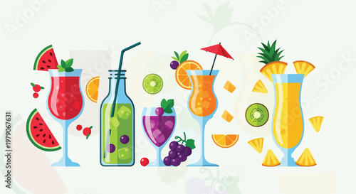 Colorful Fruit Drinks on Table.