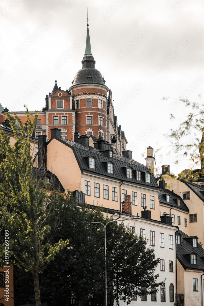 Fototapeta premium Gamla Stan, Stockholm old city in Sweden. Historic yellow and orange homes.