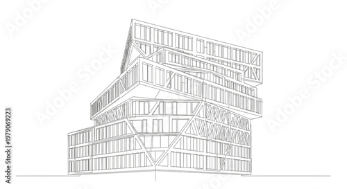 Modern Architecture Sketch: Abstract Building Design with Geometric Structure