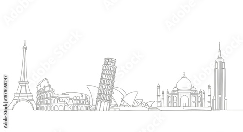 Famous Global Landmarks Skyline Silhouette - World Travel Destinations