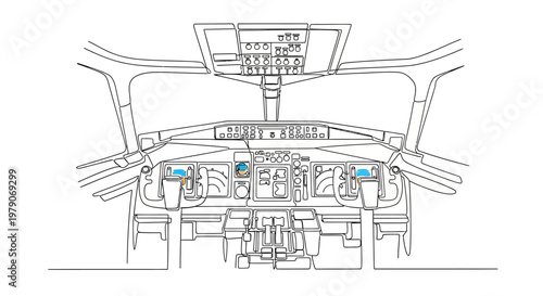 Airplane Cockpit Control Panel Schematic with Digital Displays