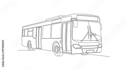 Modern City Bus Line Drawing, Public Transport Vehicle Outline