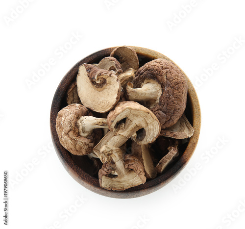 Wooden bowl with dried mush...