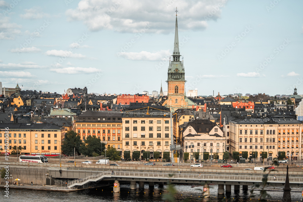 Obraz premium Gamla Stan, Stockholm old city in Sweden. Historic yellow and orange homes.
