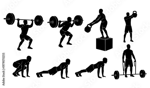 CrossFit Exercise Silhouette Set – Functional Fitness Vector Collection