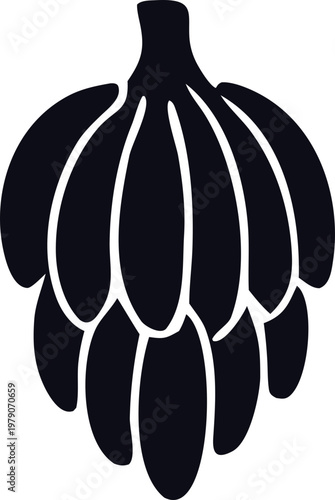 Minimal bunch of banana silhouette vector illustration with strong contrast, perfect for logos, packaging, and healthy food visuals.