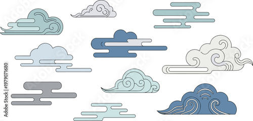 Modern cloud icons in soothing blue hues for design projects