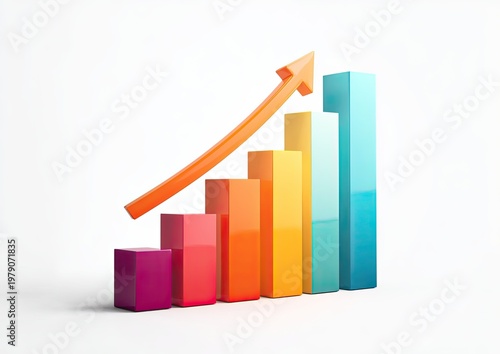 Free Download Vibrant bar graph with orange arrow showing upward trend on white background - GFXLoad