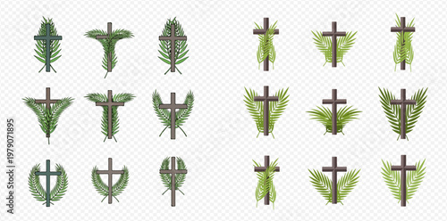 Palm Sunday Crosses with Green Leaves Collection for Religious Celebrations.