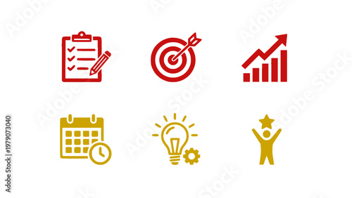 Task management icons including checklist, target, and scheduling elements.