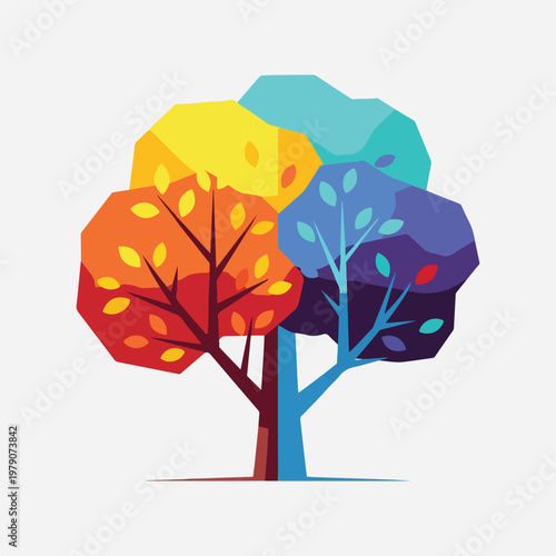 A colorful tree with multicolored leaves
