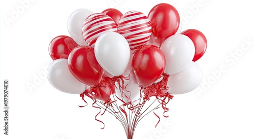 A festive bunch of red and white striped and solid balloons
