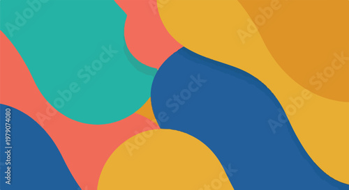 A colorful abstract composition of curved shapes