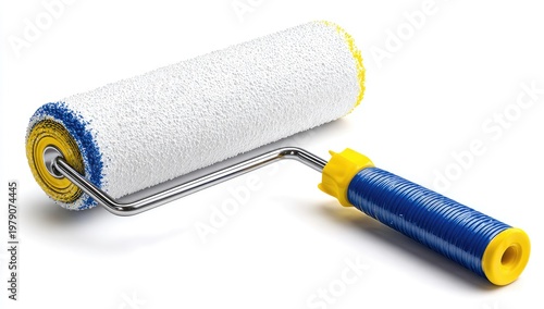 White textured roller with blue grip and yellow end caps