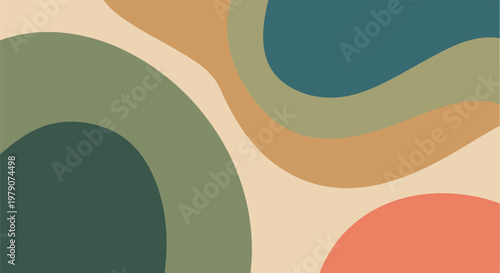 Abstract shapes with muted earthy tones and soft pastel colors forming a harmonious composition
