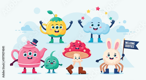 Cartoon characters with smiling faces.