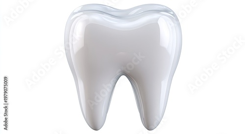 A perfect, shiny white molar tooth with smooth rounded surfaces