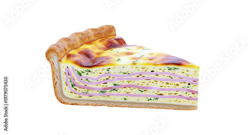Slice of Ham and Cheese Quiche with Layers