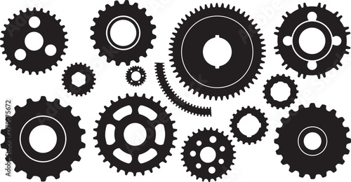 Black and white gears on a plain background illustration
