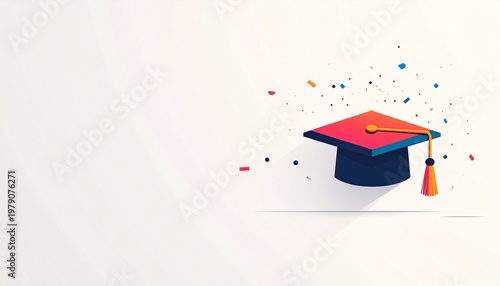 Minimal Graduation Background with Cap and Confetti Design