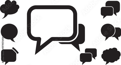 Speech Bubbles and Chat Icons in Black and White