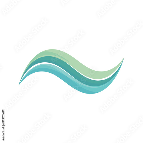 Abstract wavy design with layered blue-green hues on white
