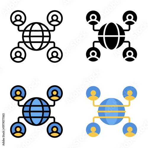 Global networks icon collection of various styles for design branding, print and digital media