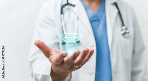 Doctor with stethoscope and holographic display modern healthcare technology