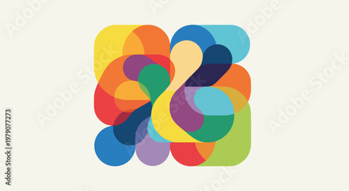 A colorful abstract composition of overlapping rounded shapes