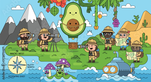 Cartoon monkeys in hats standing together.