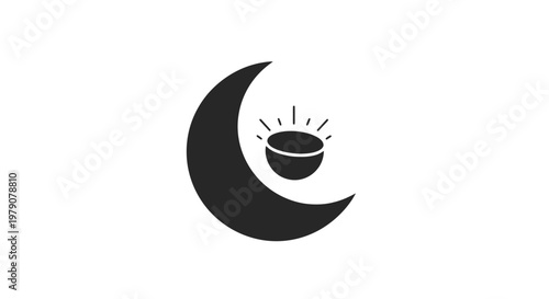 Crescent Moon with Coffee Cup Illustration.