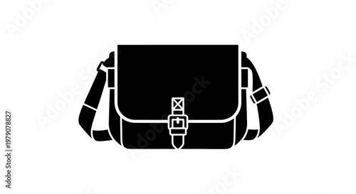 Black Leather Messenger Bag Illustration.