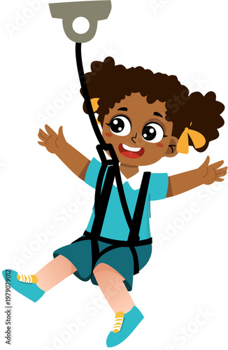 Happy Little Girl on a Zip Line
