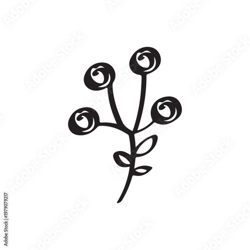Artistic Swirl Berry Branch Botanical Doodle