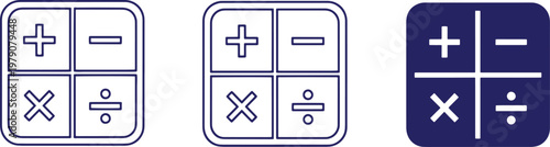 A set of calculator button icons in different design styles and colors..