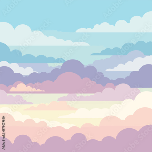 A serene pastel-colored sky with layered clouds