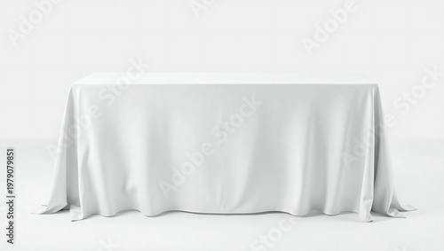 A white tablecloth draped over a table against a plain white background