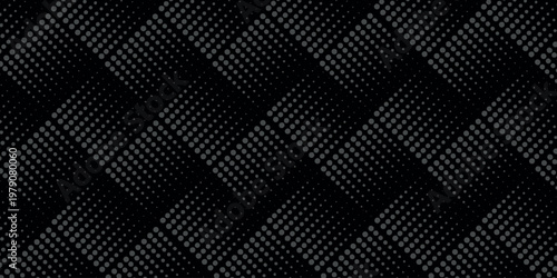 Black background with glowing overlapping halftone dots pattern. Modern, creative and trendy design. Elegant sport style vector concept.