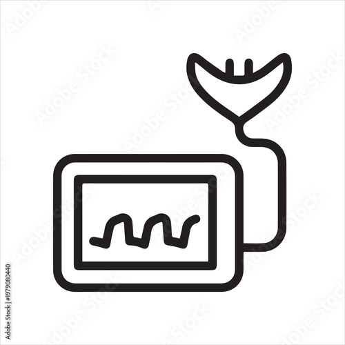 Capnograph monitor with sensor, linear icon. CO2 level measurement in respiratory diagnostics. Line with editable stroke.
