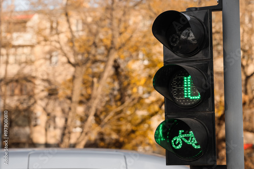 View of green bicycle traff...