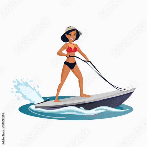 Woman wakeboarding behind a boat