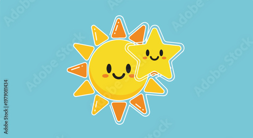 Cartoon Sun and Star Characters Smiling.