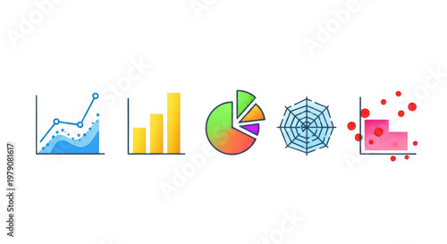Illustrations of data analysis and data science concepts isolated on transparent background