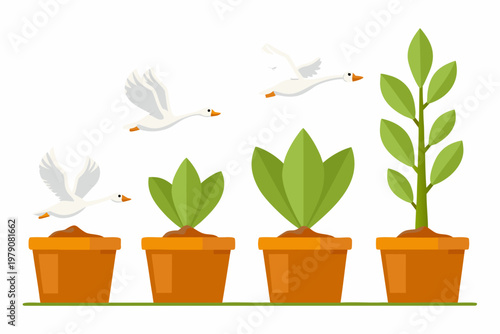 Growing plant with flying geese a visual representation of development